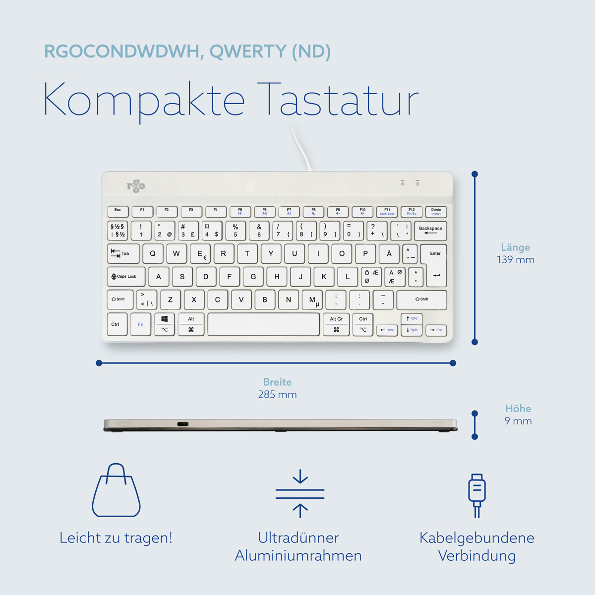 R-Go Compact Break (weiß, verkabelt, QWERTY- Nordic)