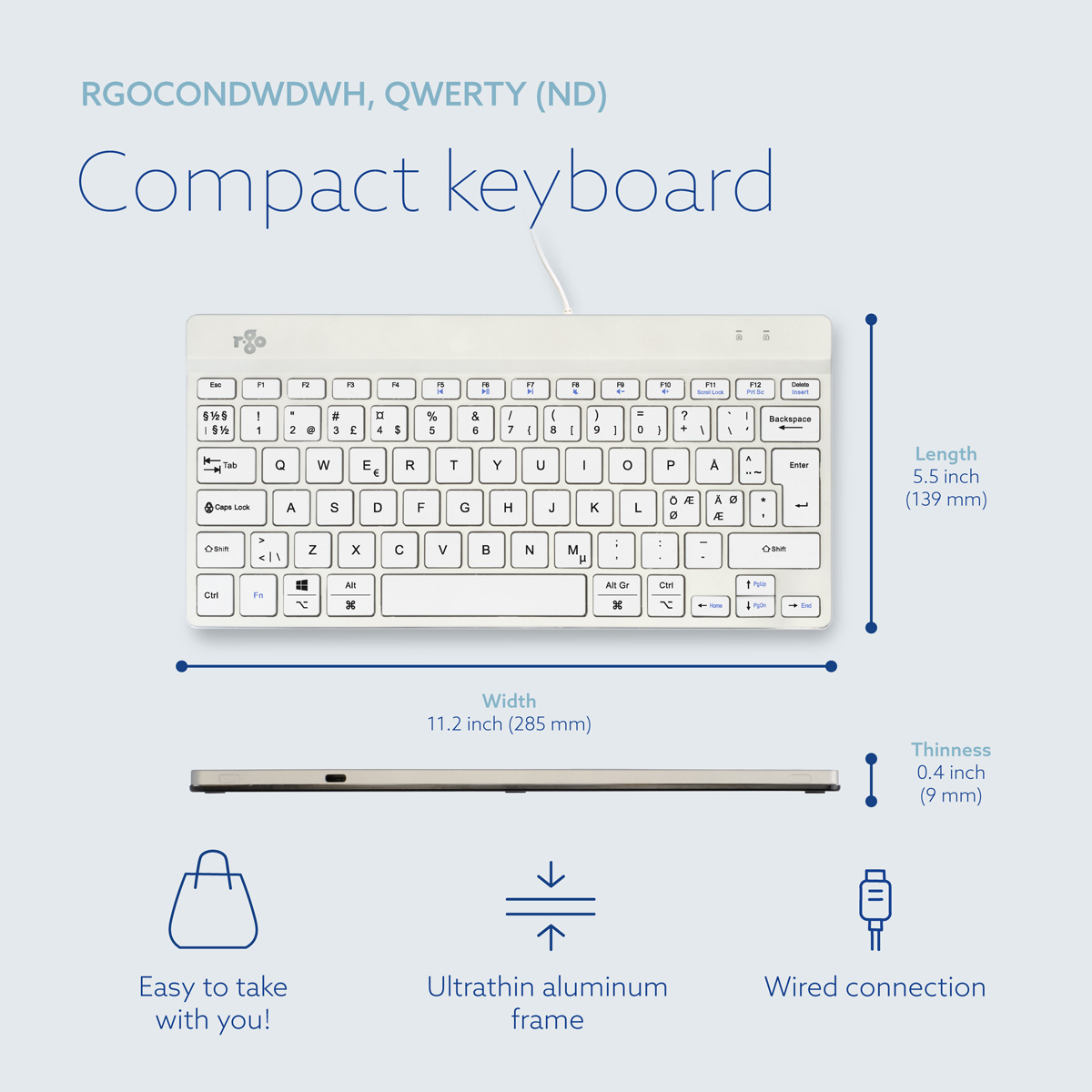 R-Go Compact Break (white, wired, QWERTY – Nordic)