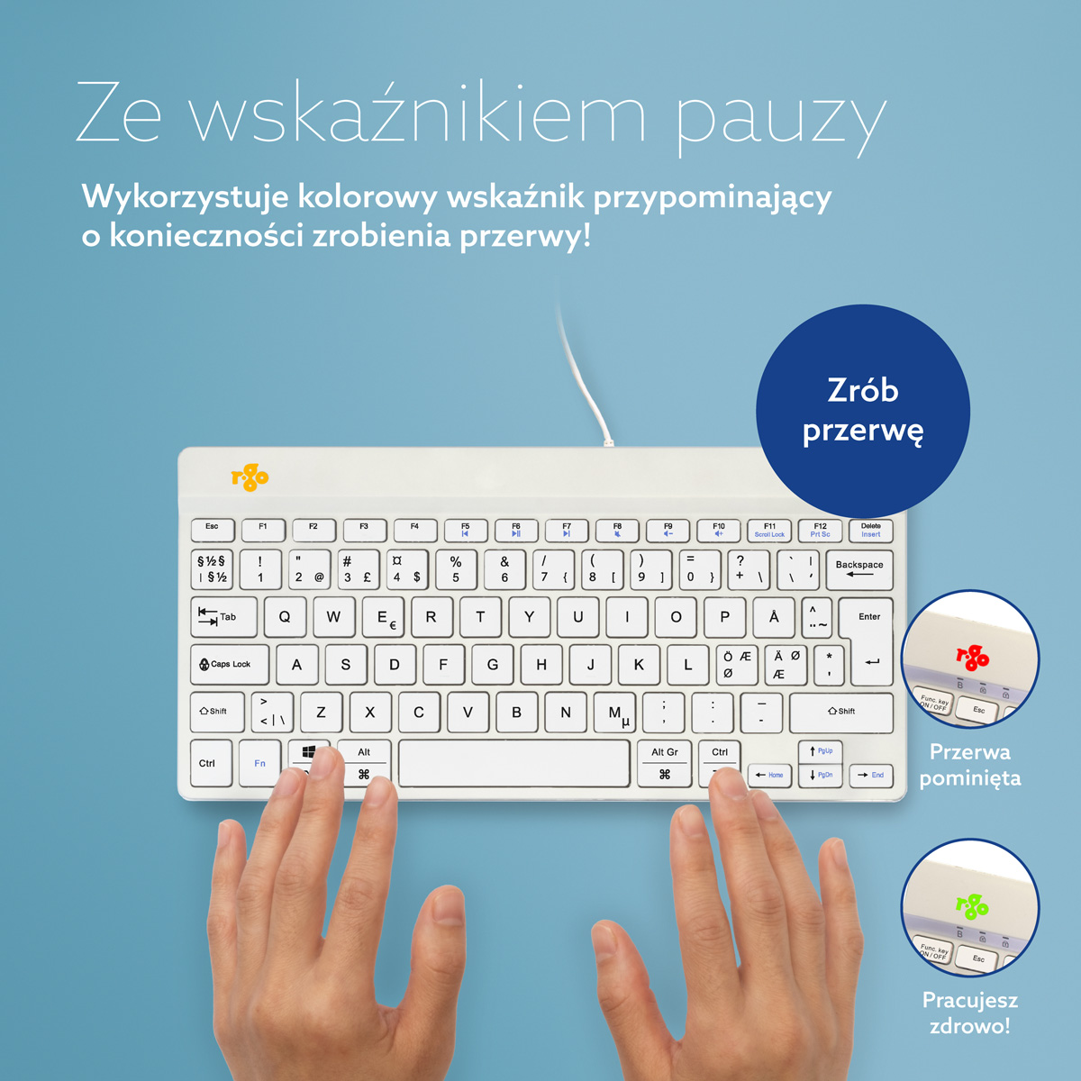 R-Go Compact Break (biały, przewodowy, QWERTY – Nordic)