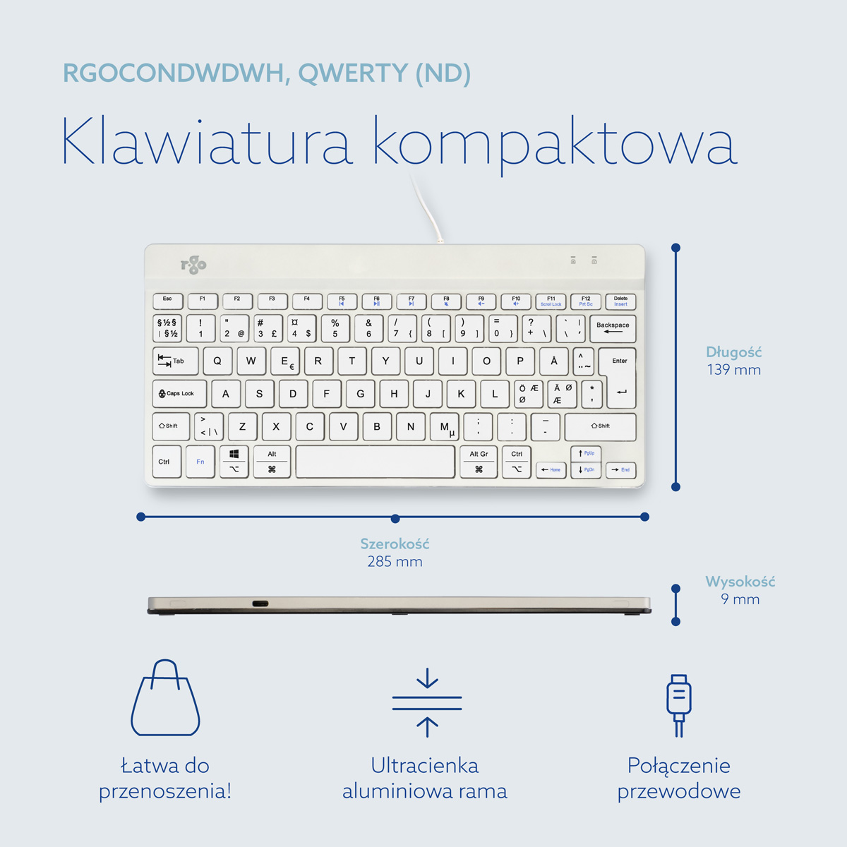 R-Go Compact Break (biały, przewodowy, QWERTY – Nordic)