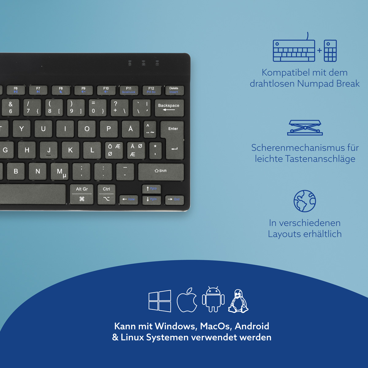 R-Go Compact Break (schwarz, drahtlos, QWERTY – Nordic)