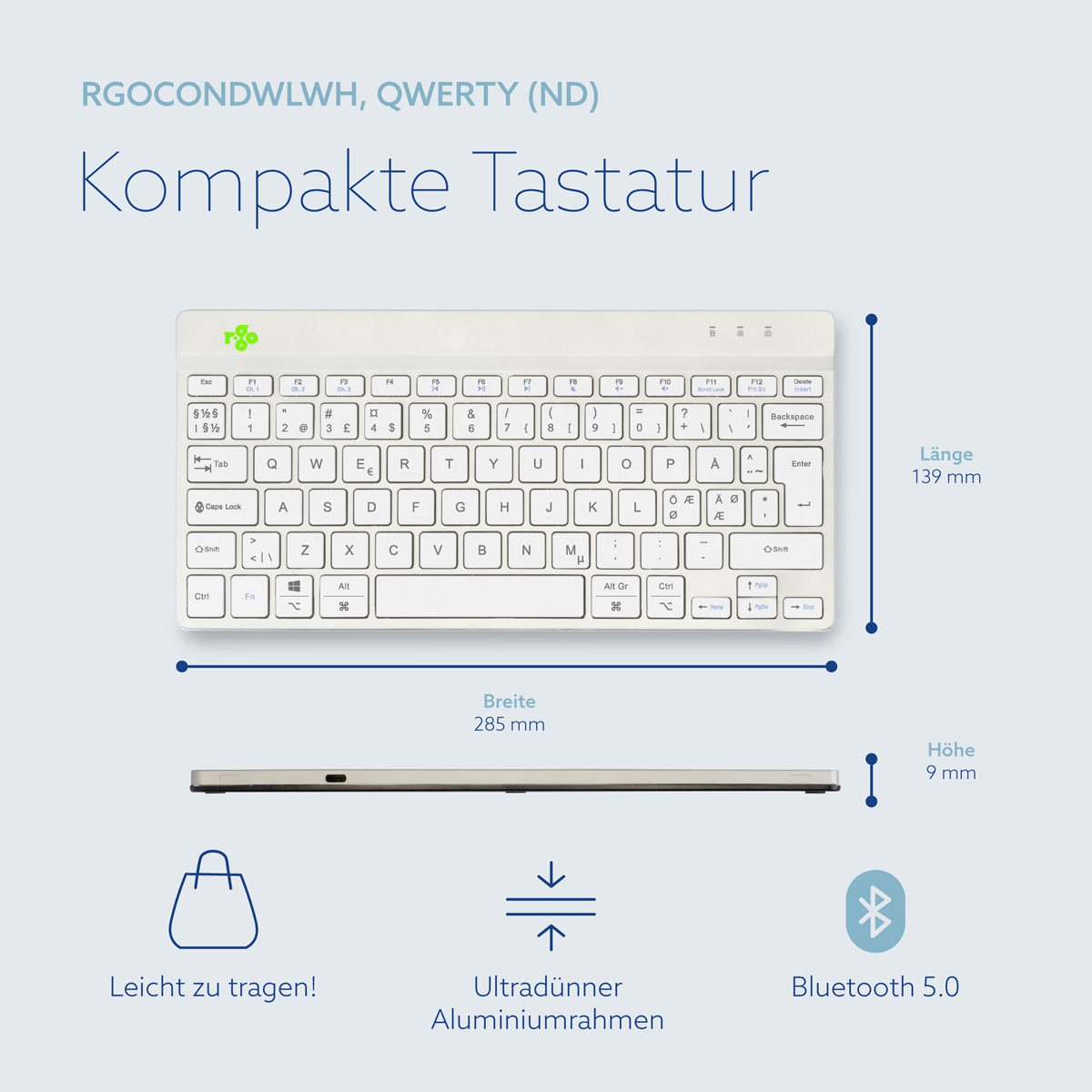R-Go Compact Break (weiß, drahtlos, QWERTY – Nordic)