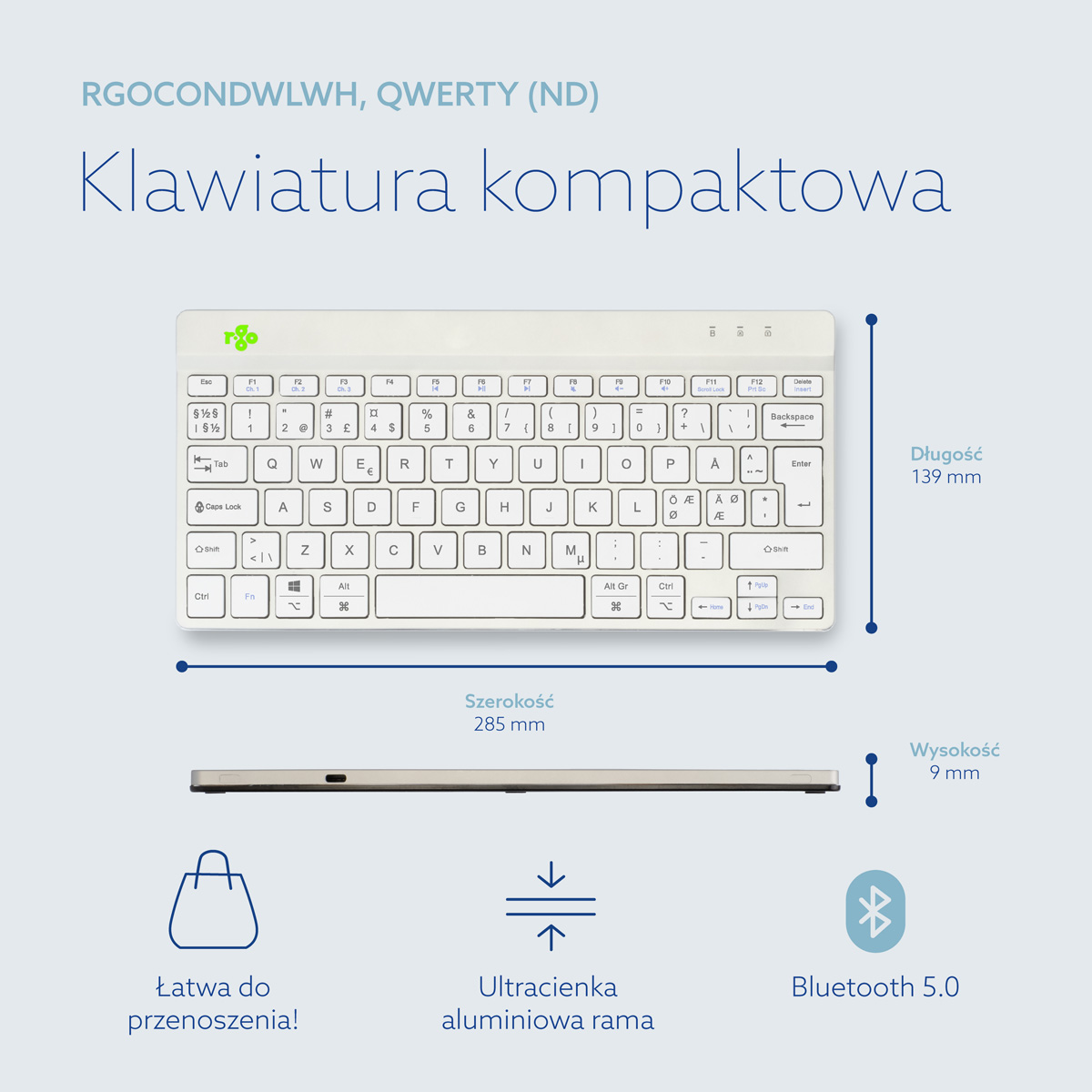 R-Go Compact Break (biały, bezprzewodowy, QWERTY – Nordic)