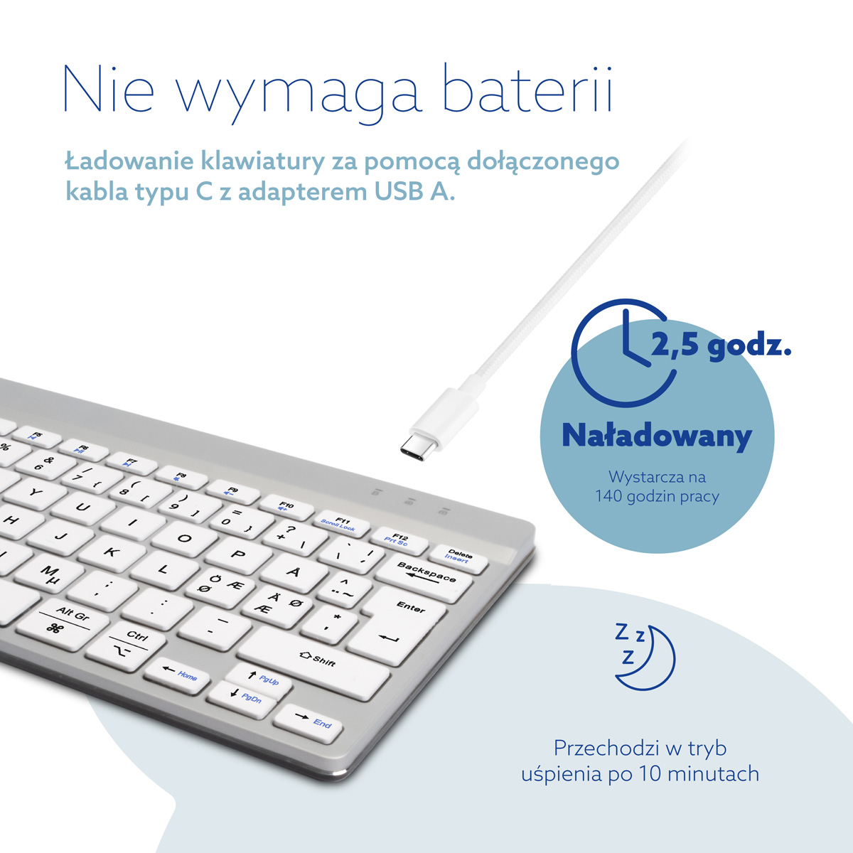 R-Go Compact Break (biały, bezprzewodowy, QWERTY – Nordic)