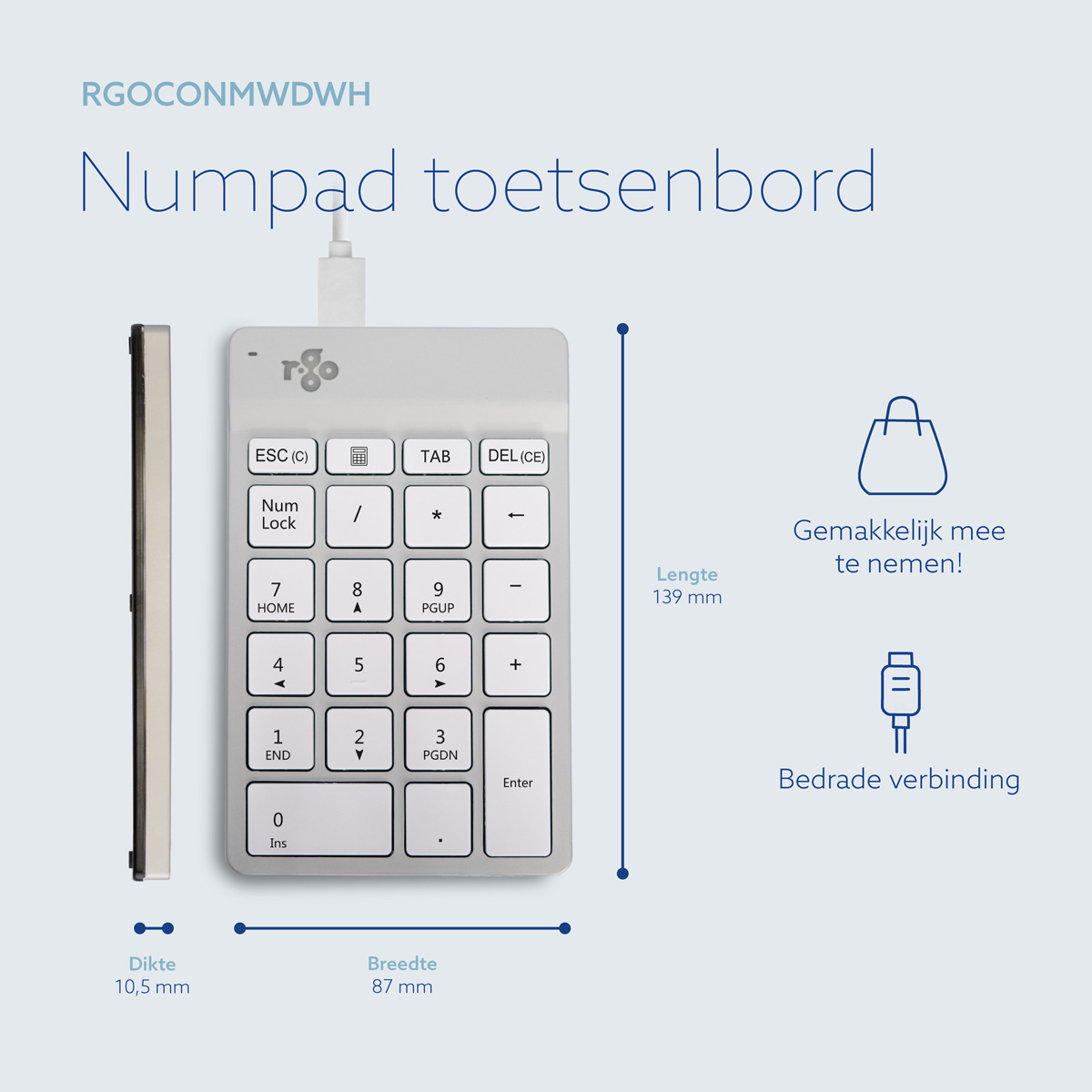 R-Go Numpad Break (wit, bedraad)