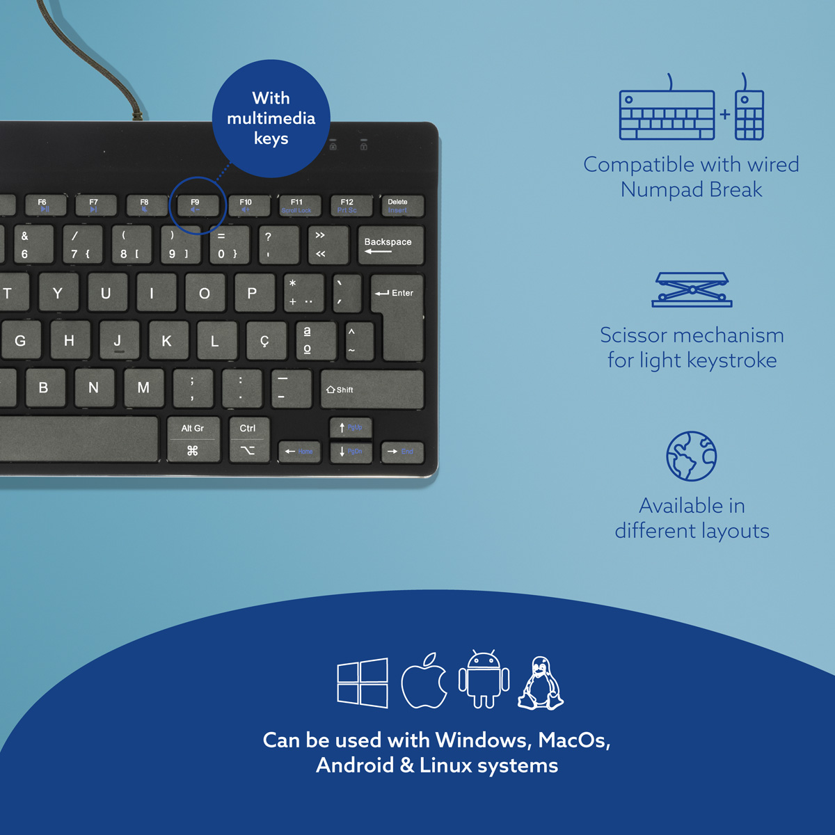 R-Go Compact Break (black, wired, QWERTY – PT)