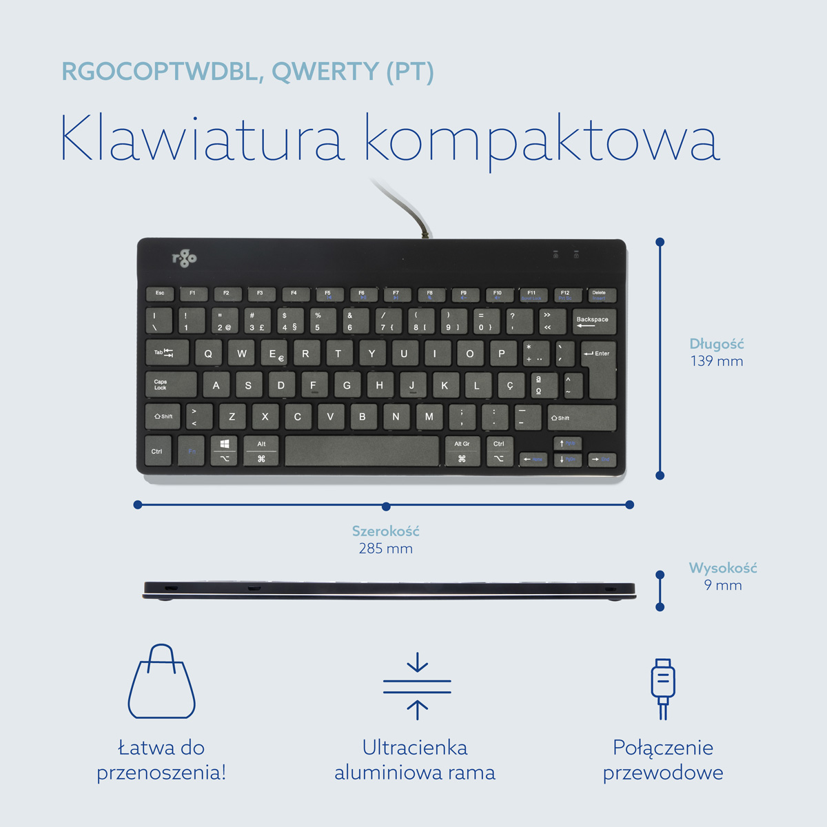 R-Go Compact Break (czarny, przewodowy, QWERTY – PT)