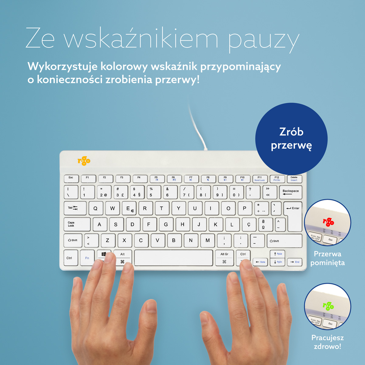 R-Go Compact Break (biały, przewodowy, QWERTY – PT)