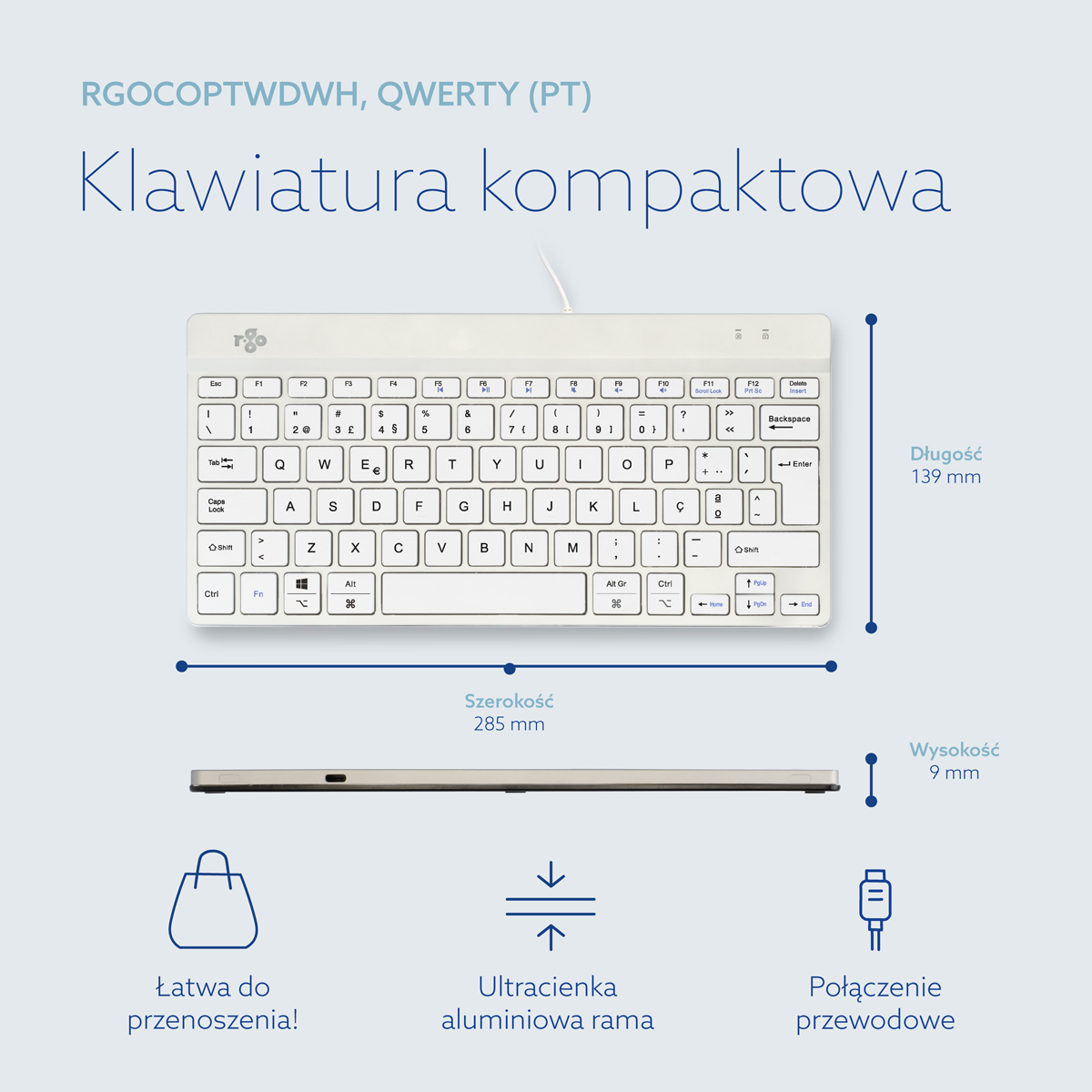 R-Go Compact Break (biały, przewodowy, QWERTY – PT)