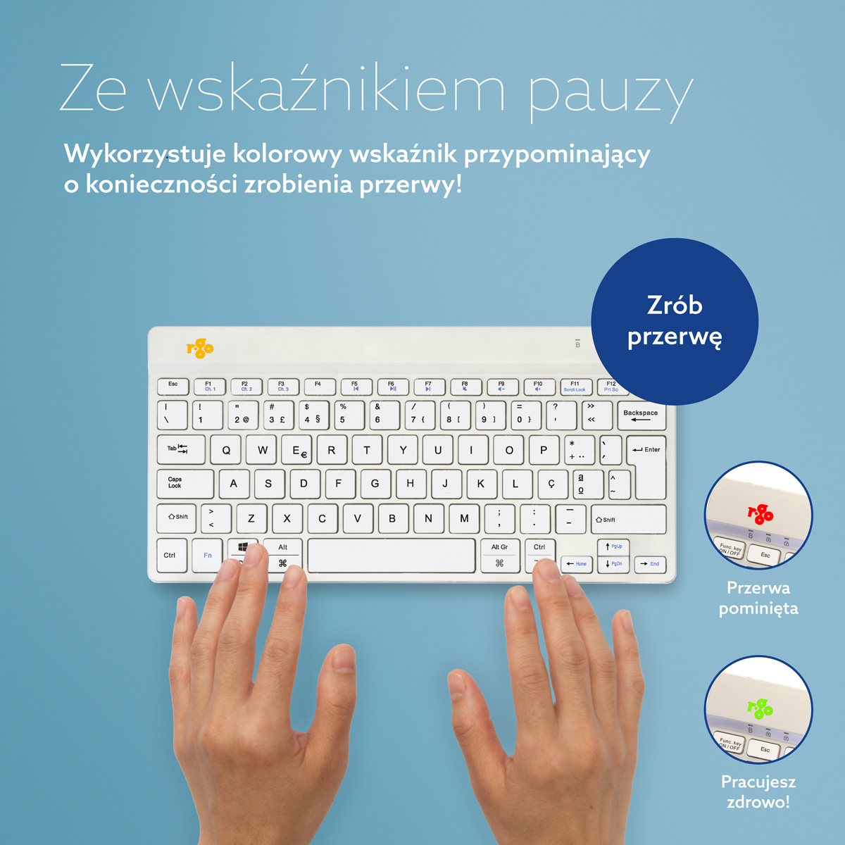 R-Go Compact Break (biały, bezprzewodowy, QWERTY – PT)