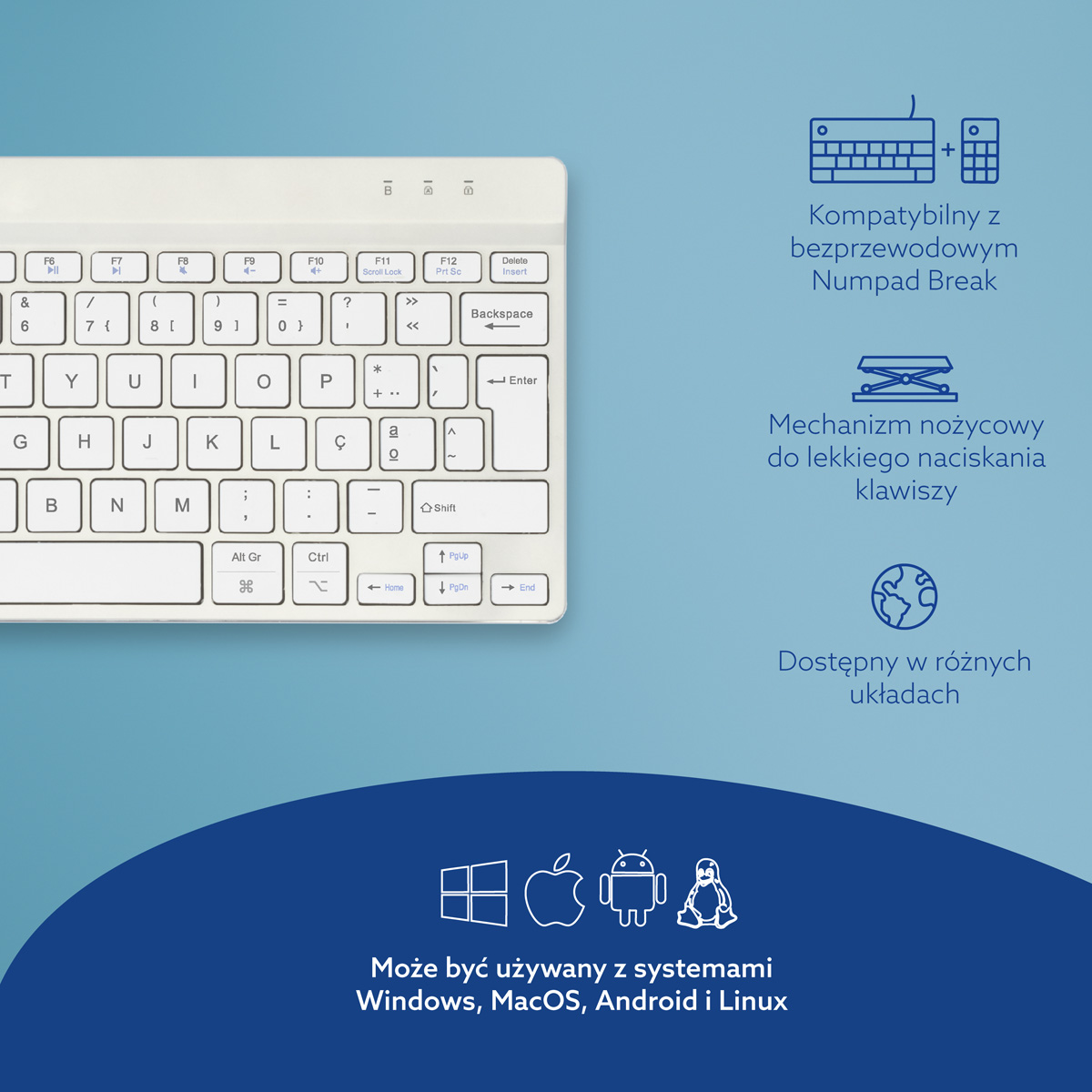 R-Go Compact Break (biały, bezprzewodowy, QWERTY – PT)