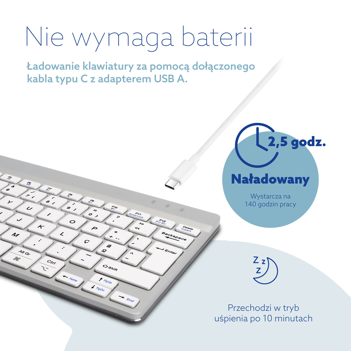 R-Go Compact Break (biały, bezprzewodowy, QWERTY – PT)