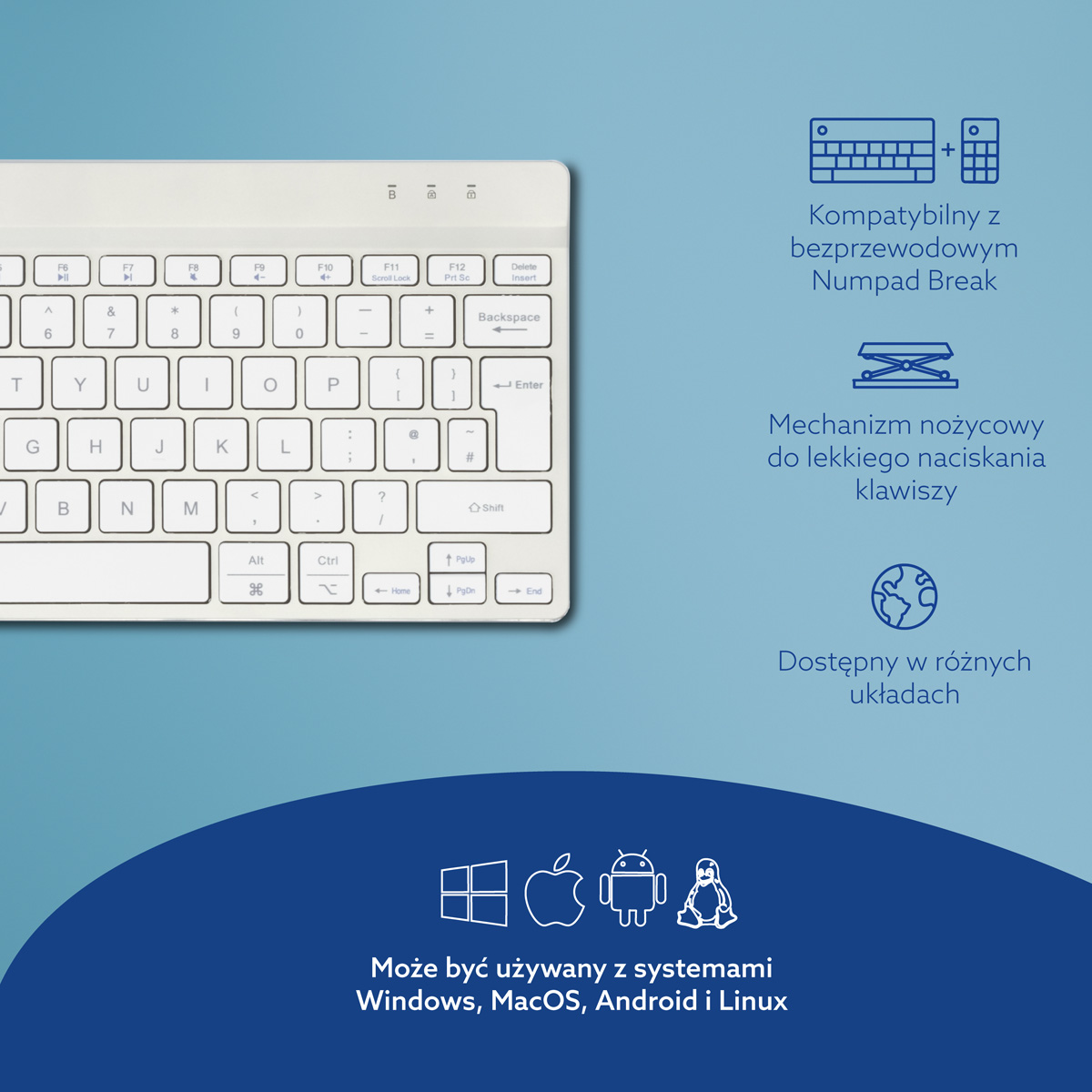 R-Go Compact Break (biały, bezprzewodowy, QWERTY – UK)