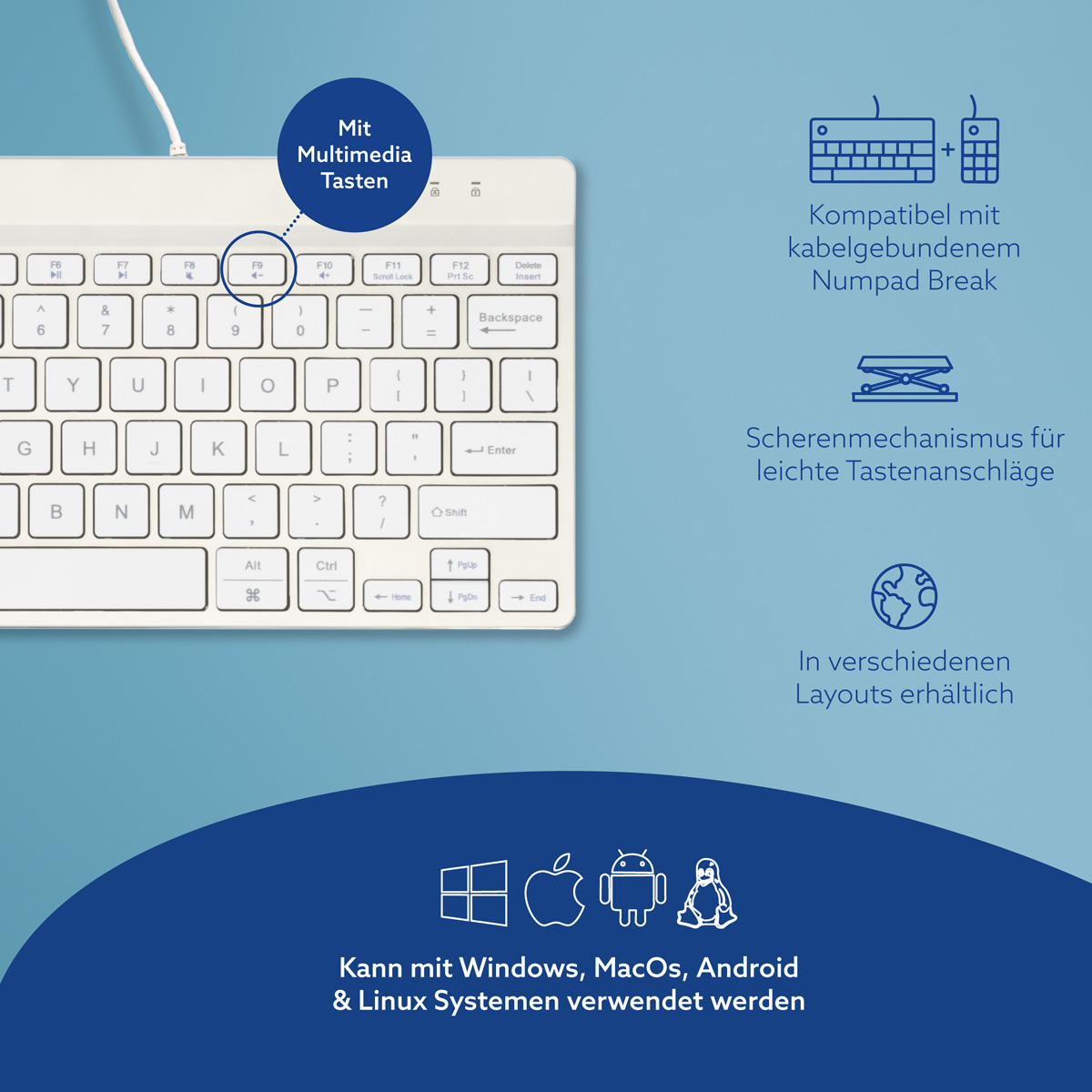 R-Go Compact Break (weiß, verkabelt, QWERTY – US)