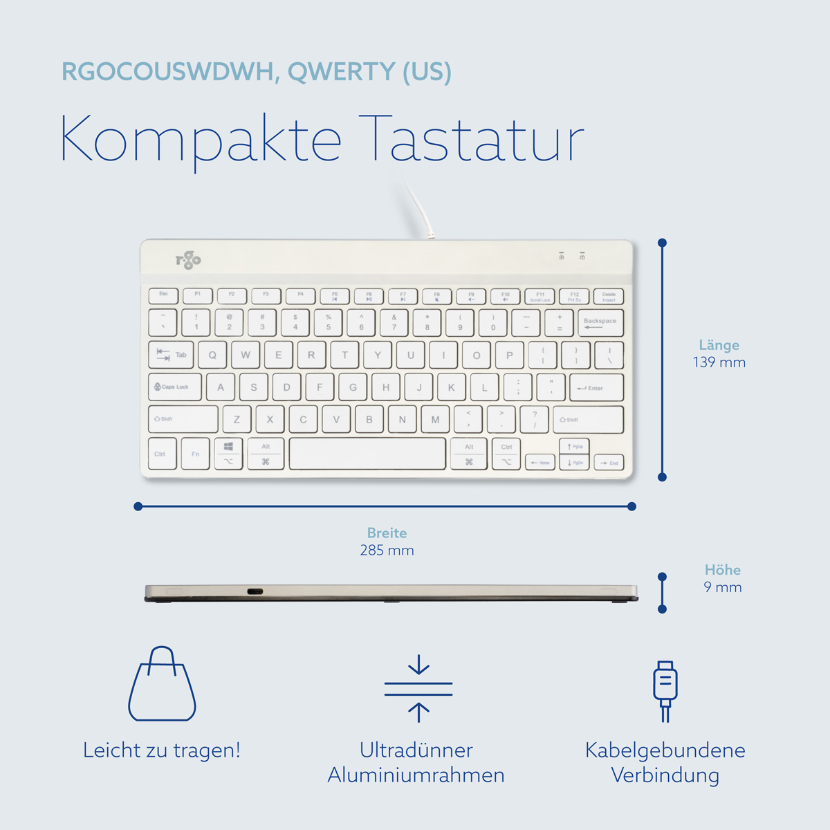 R-Go Compact Break (weiß, verkabelt, QWERTY – US)