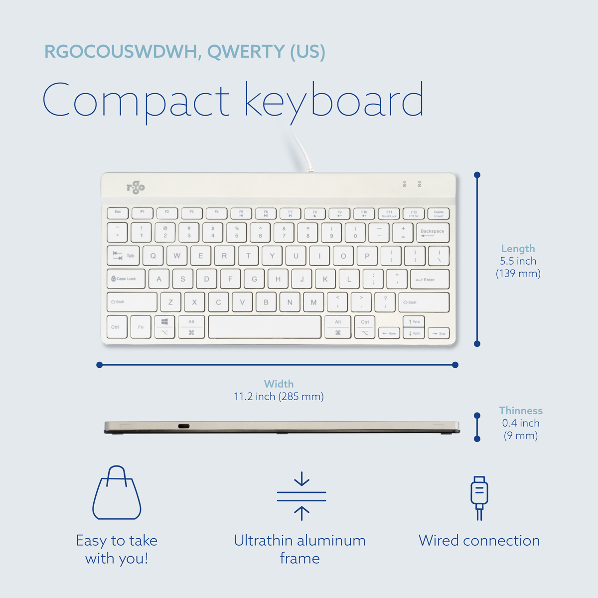 R-Go Compact Break (white, wired, QWERTY – US)