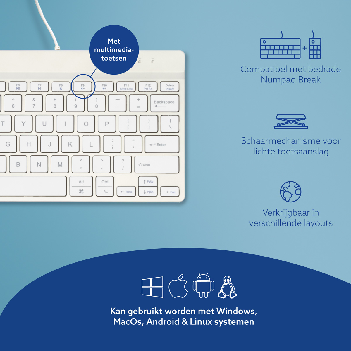 R-Go Compact Break (wit, bedraad, QWERTY – US)