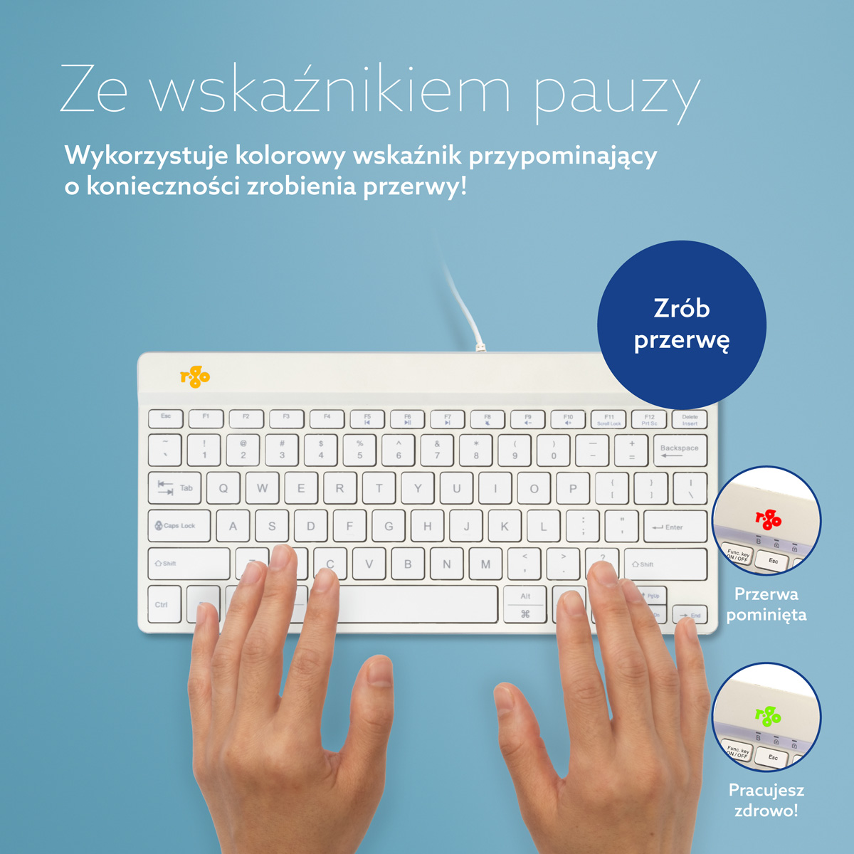R-Go Compact Break (biały, przewodowy, QWERTY – USA)