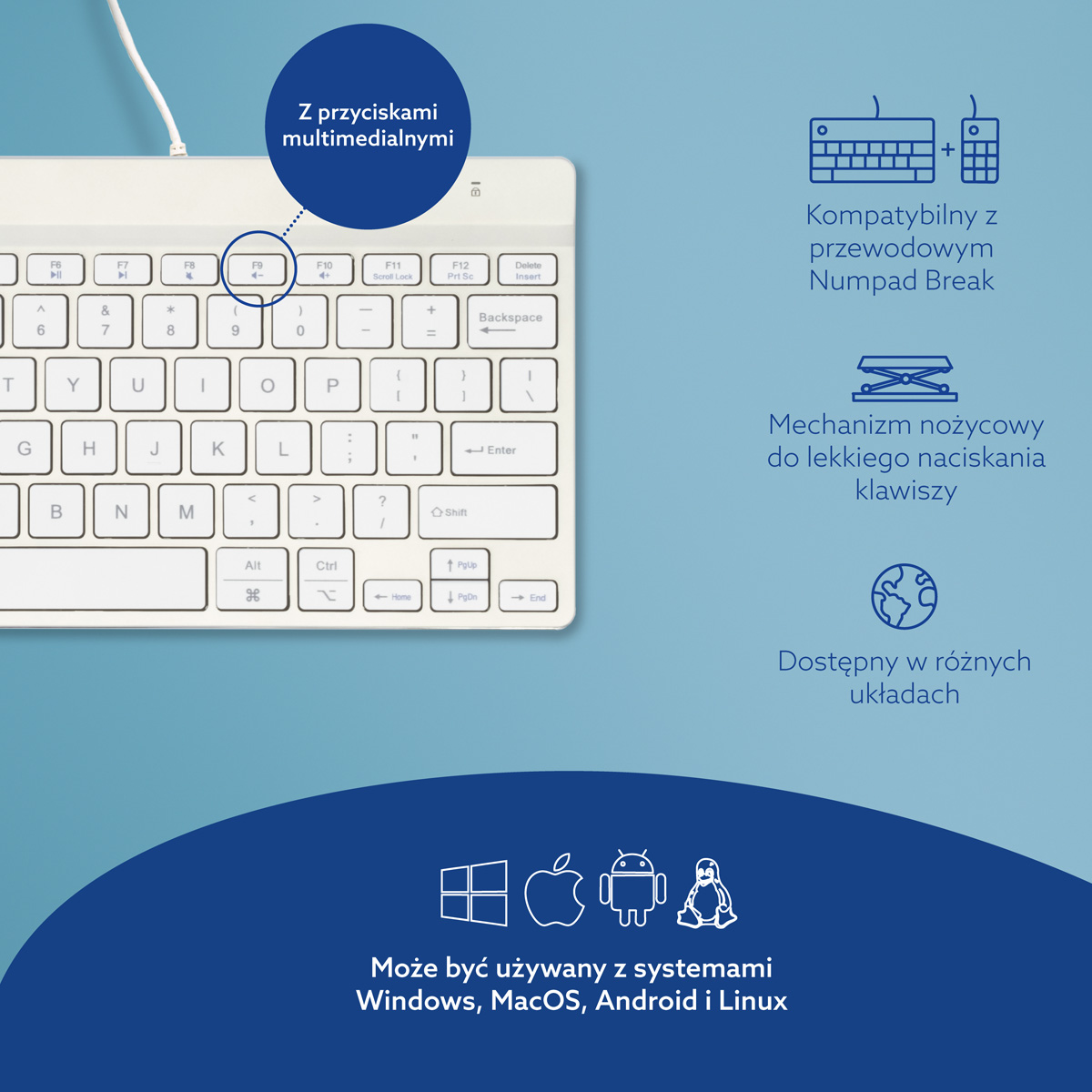 R-Go Compact Break (biały, przewodowy, QWERTY – USA)