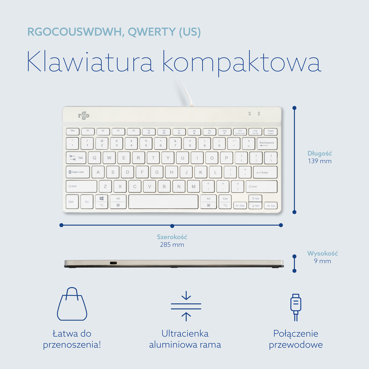 R-Go Compact Break (biały, przewodowy, QWERTY – USA)