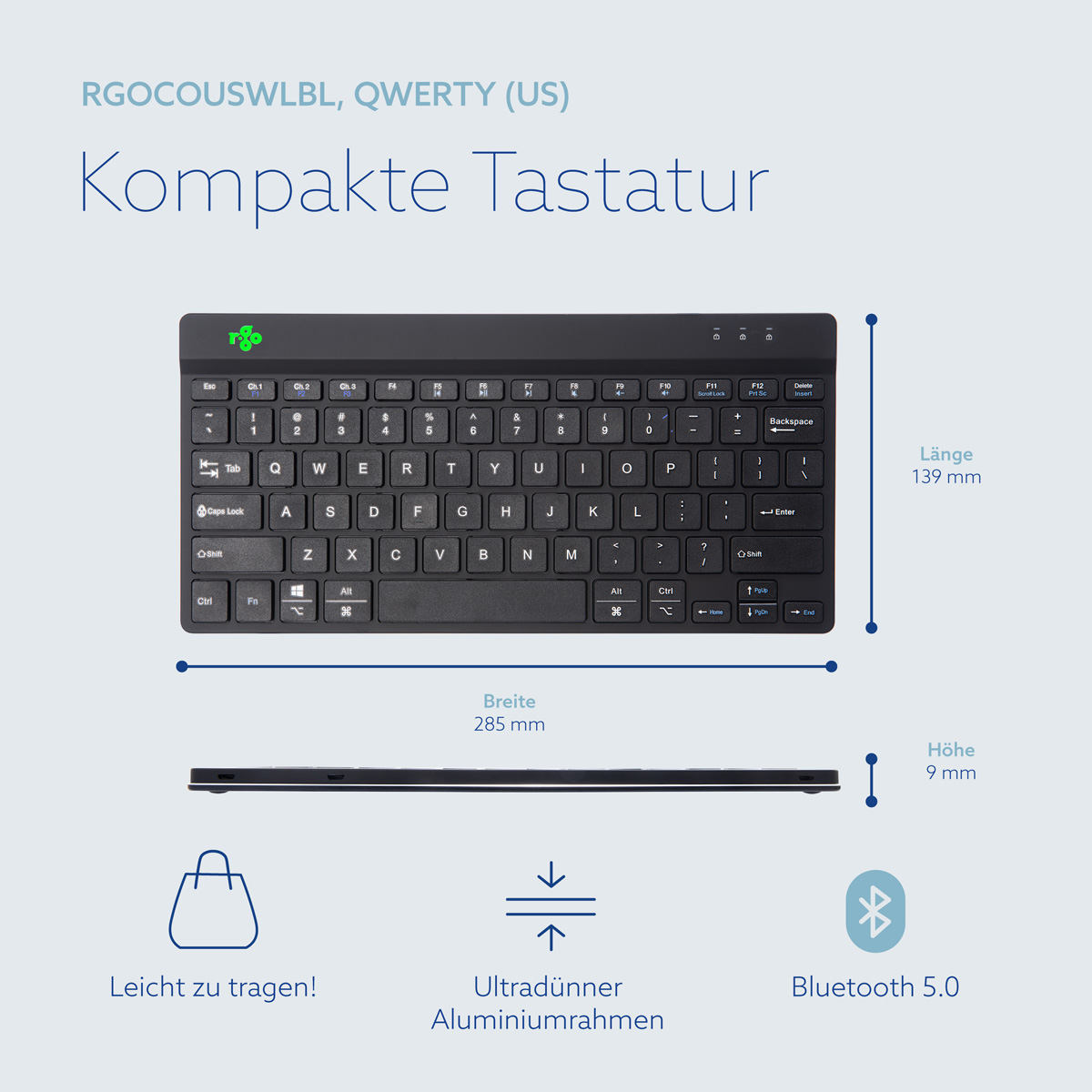 R-Go Compact Break (schwarz, drahtlos, QWERTY – US)