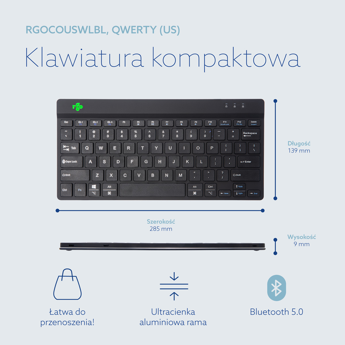 R-Go Compact Break (czarny, bezprzewodowy, QWERTY – USA)
