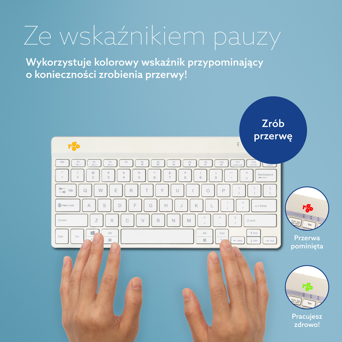 R-Go Compact Break (biały, bezprzewodowy, QWERTY – USA)