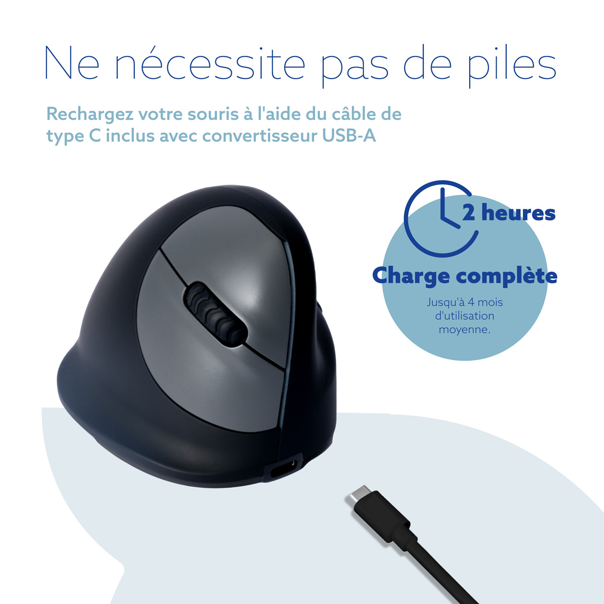 R-Go HE Break (petit modèle, droit, connexion 3 en 1 Bluetooth/2,4 GHz/USB)