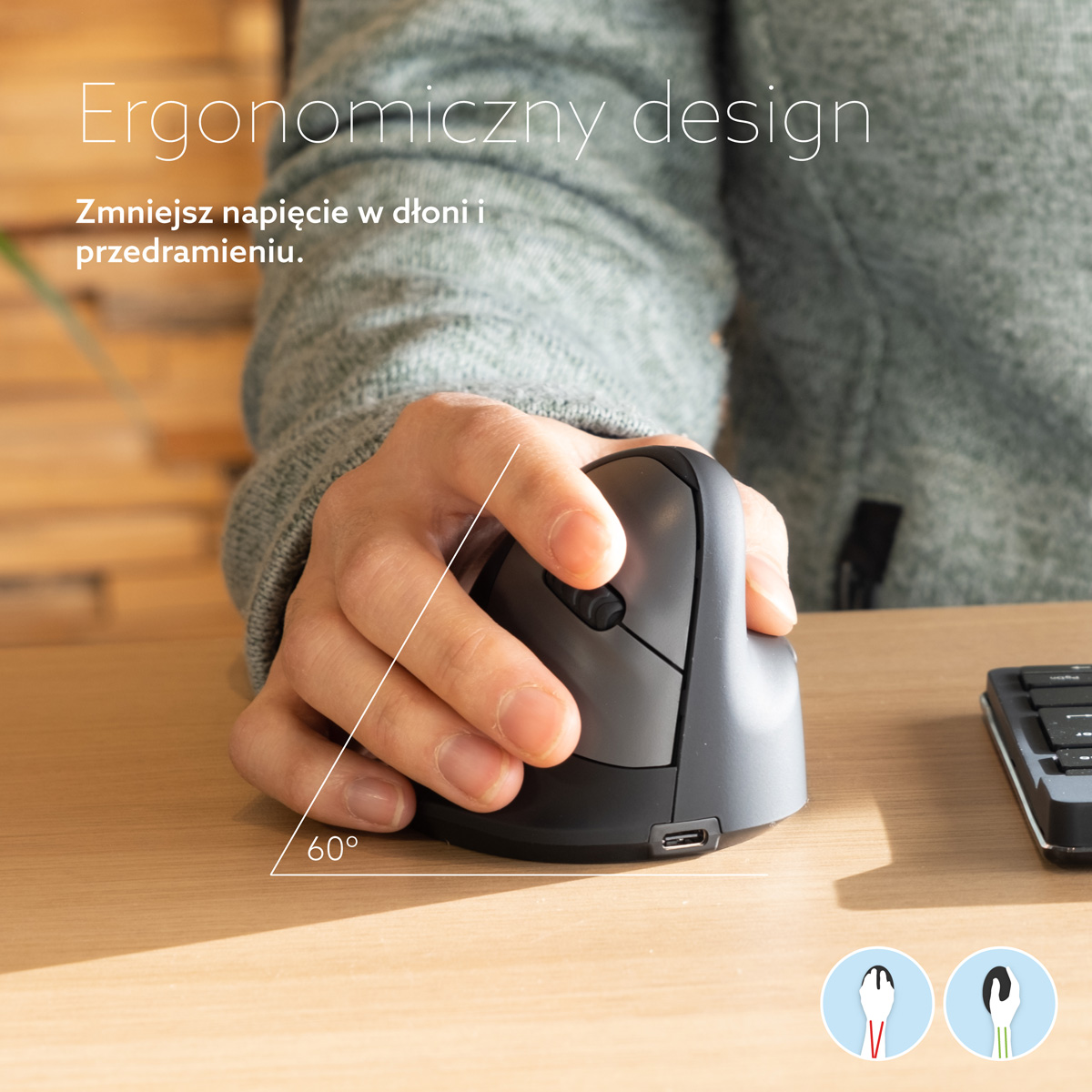 R-Go HE Break (mały, prawostronny, złącze 3 w 1: Bluetooth/2,4 GHz/USB)