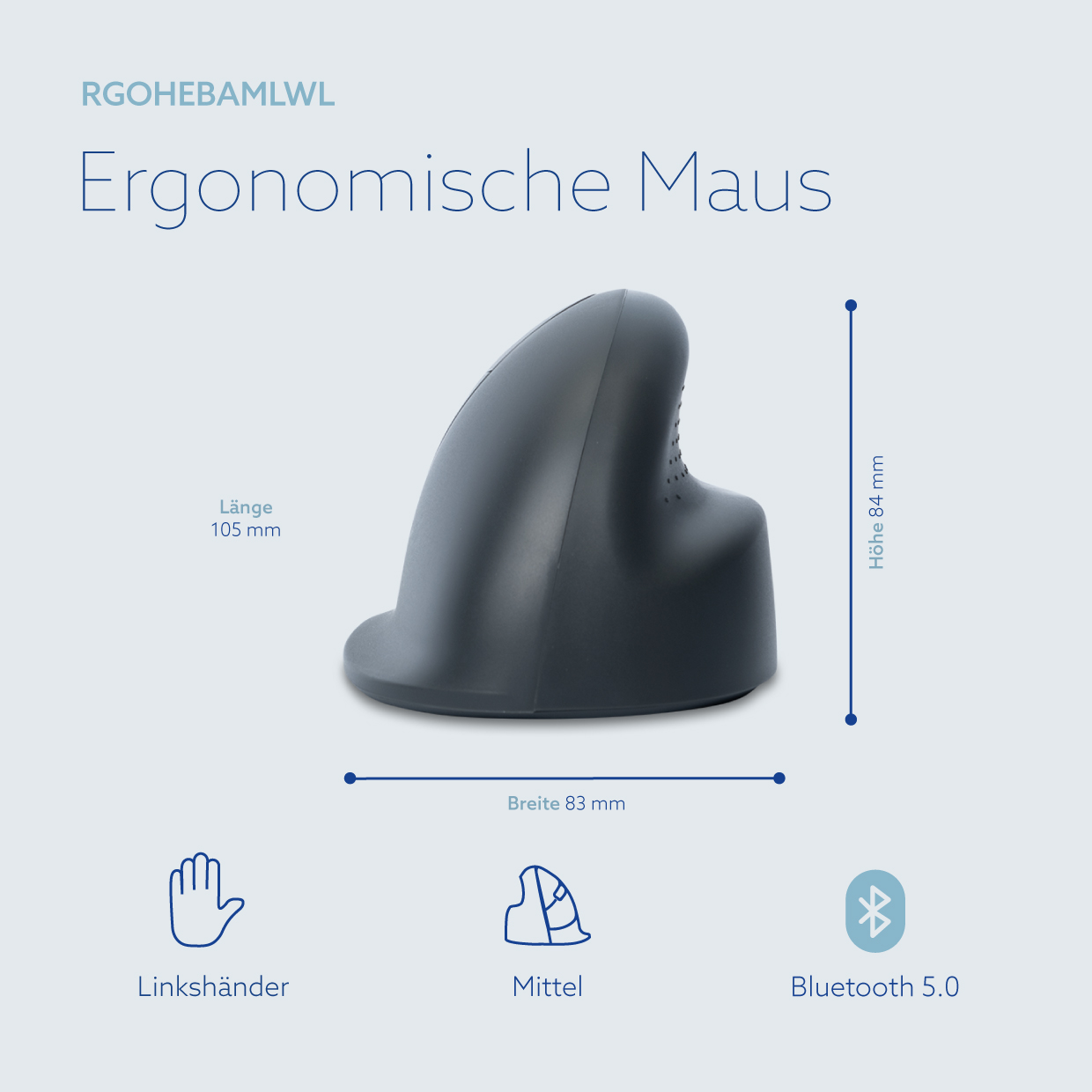R-Go HE Basic Vertikal-Maus (medium, links)