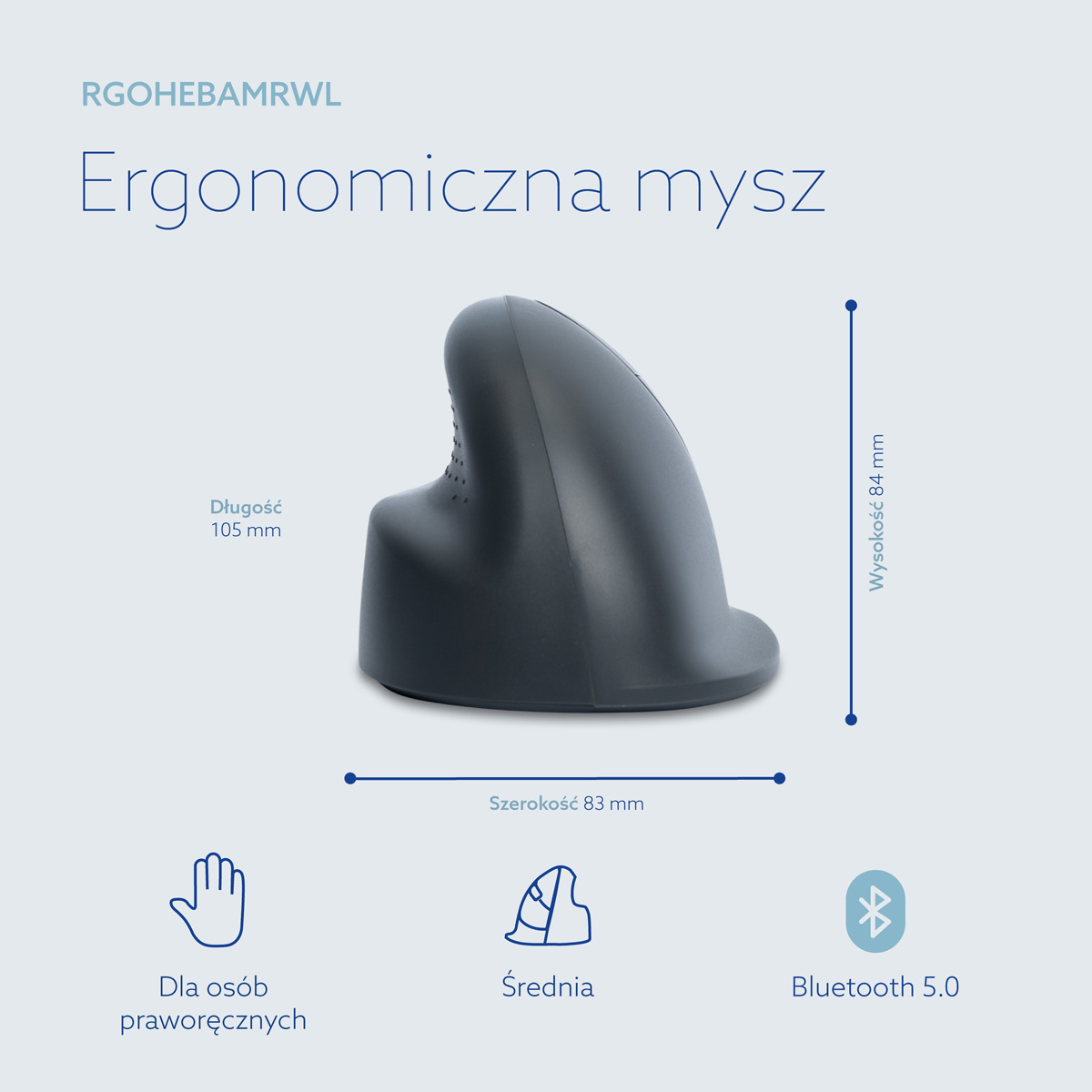 Mysz pionowa R-Go HE Basic (średnia, prawa)