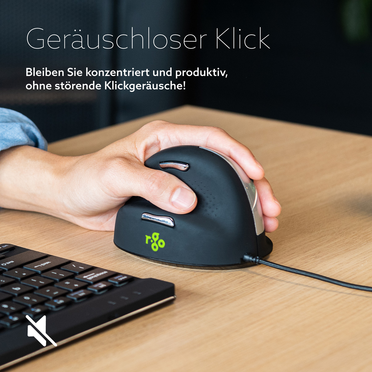 R-Go He Break Maus (mittel, links, verkabelt)