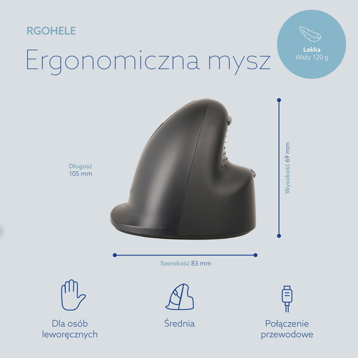 Mysz R-Go He Break (średnia, lewa, przewodowa)