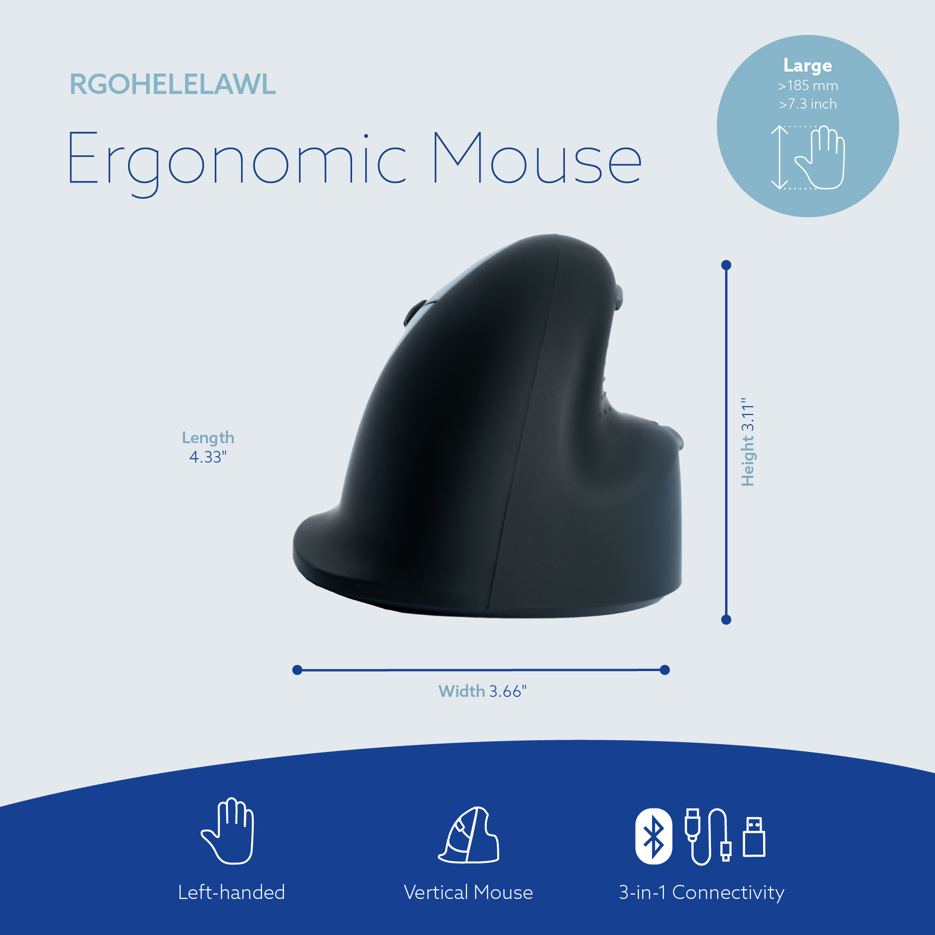 R-Go HE Break (large, links, 3 in 1 connectie Bluetooth/2.4 GHz/USB)