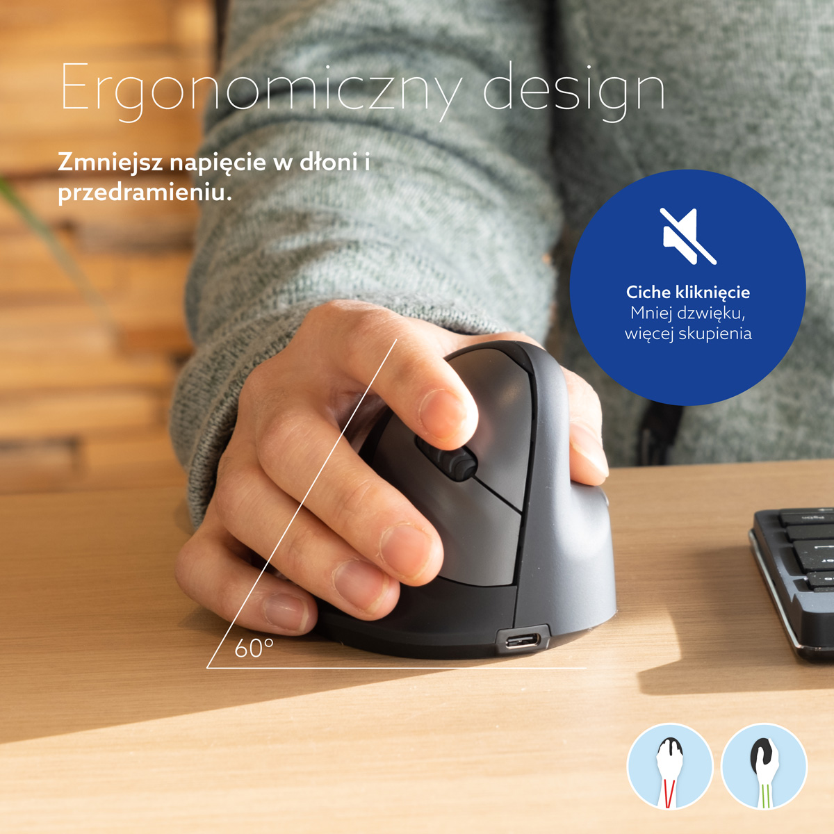 R-Go HE Break (średni, prawy, połączenie 3 w 1: Bluetooth/2,4 GHz/USB)
