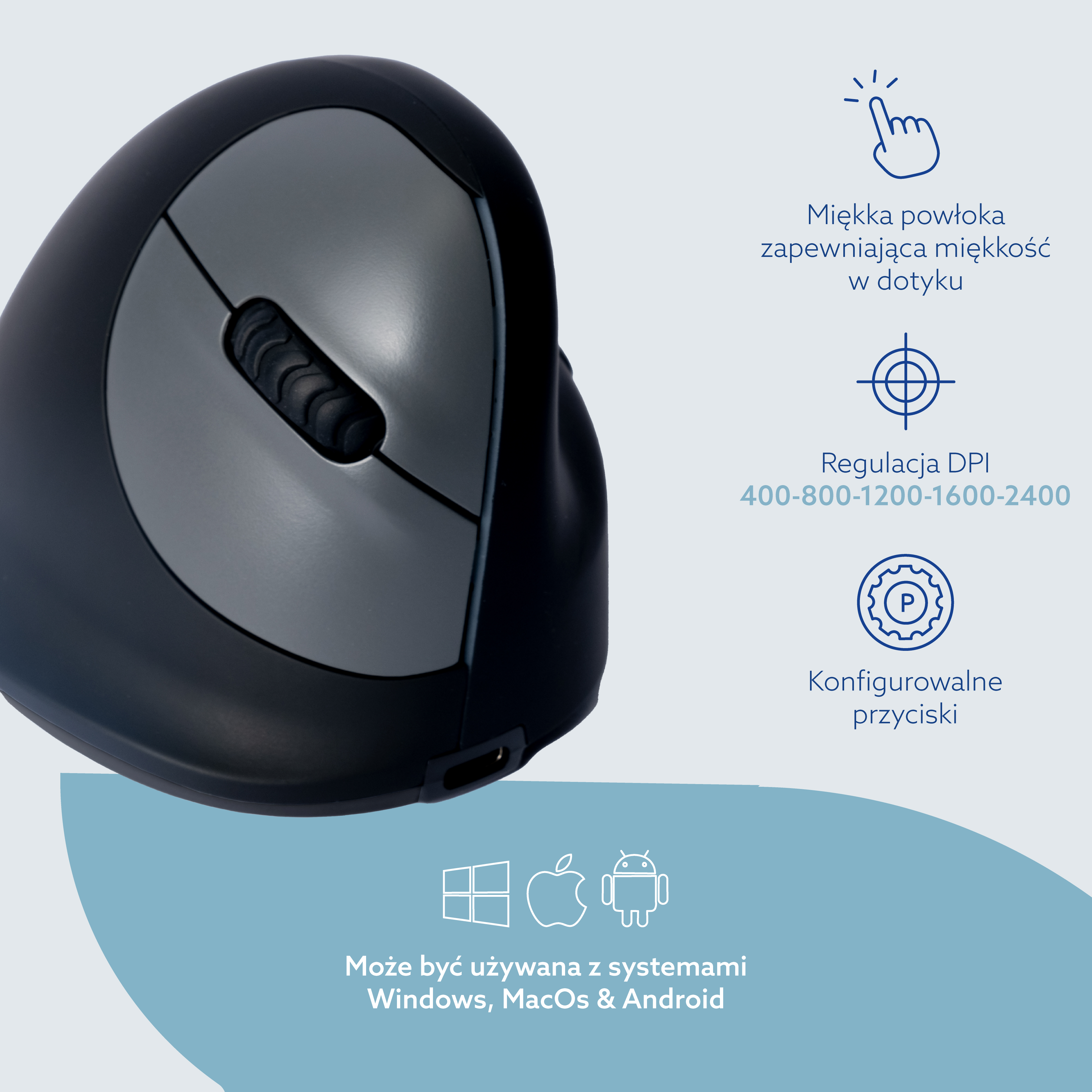 R-Go HE Break (średni, prawy, połączenie 3 w 1: Bluetooth/2,4 GHz/USB)