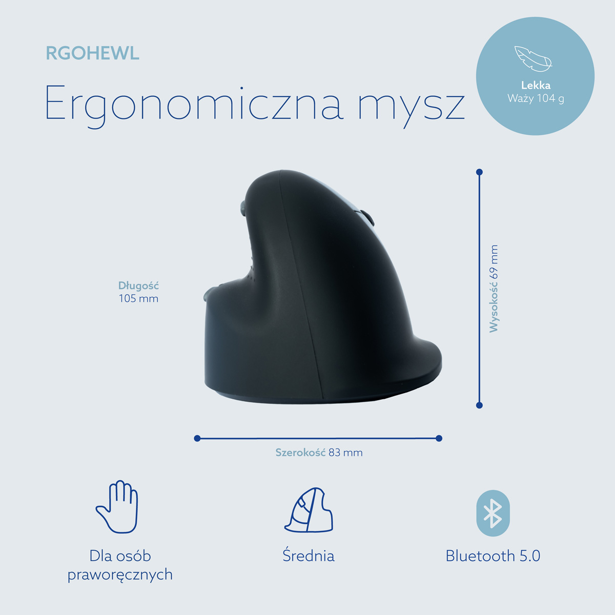 R-Go HE Break (średni, prawy, połączenie 3 w 1: Bluetooth/2,4 GHz/USB)