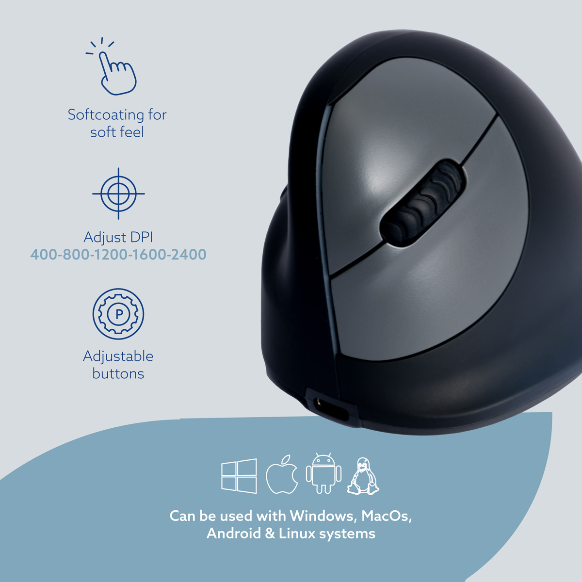 R-Go HE Break Mouse (medium, left, wireless)