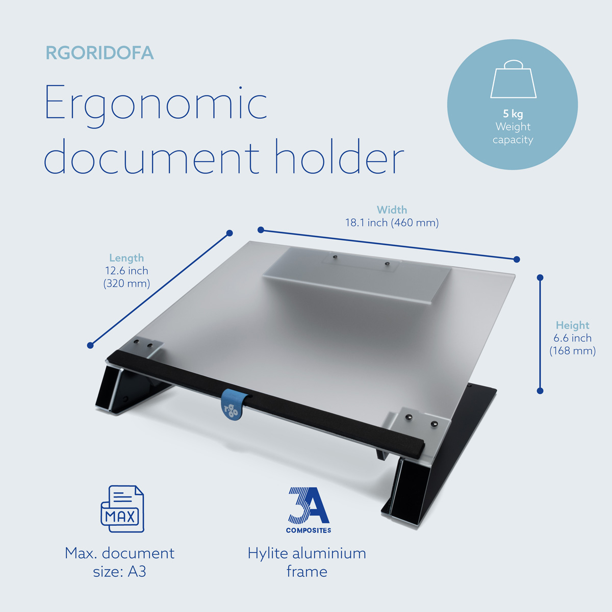 R-Go Read2Write Document holder (matte acrylic)