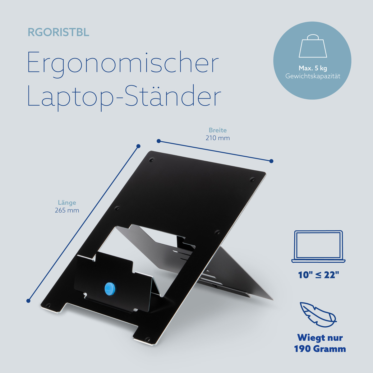 R-Go Riser Flexibler Laptop-Ständer (Schwarz)