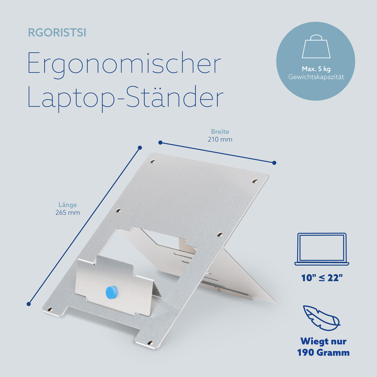 R-Go Riser Flexibler Laptop-Ständer (Silber)