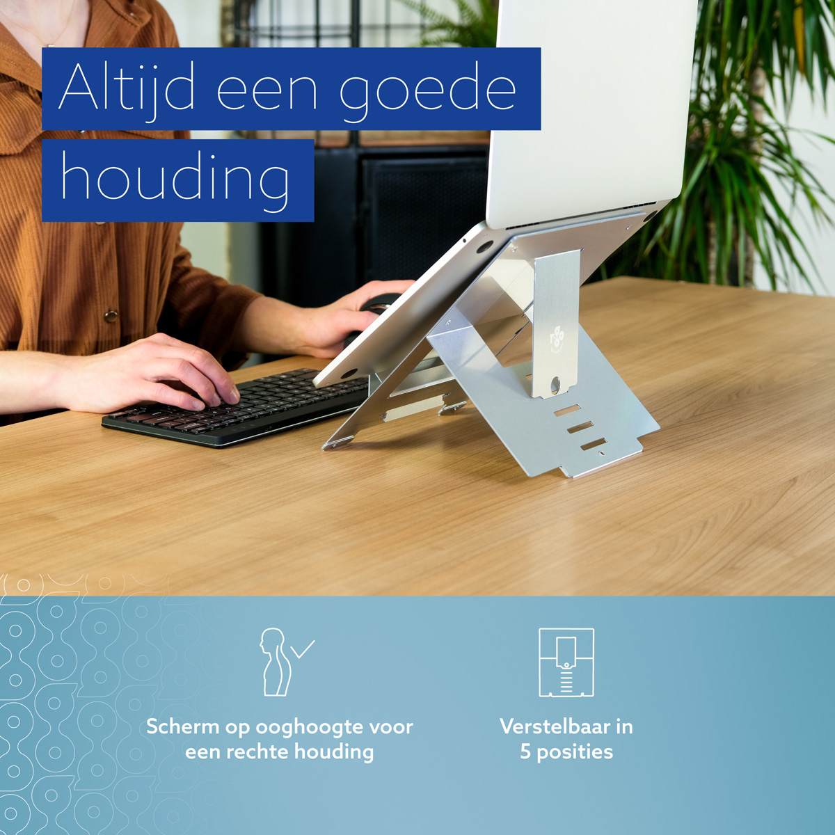 R-Go Riser Flexible Laptopstandaard (Zilver)