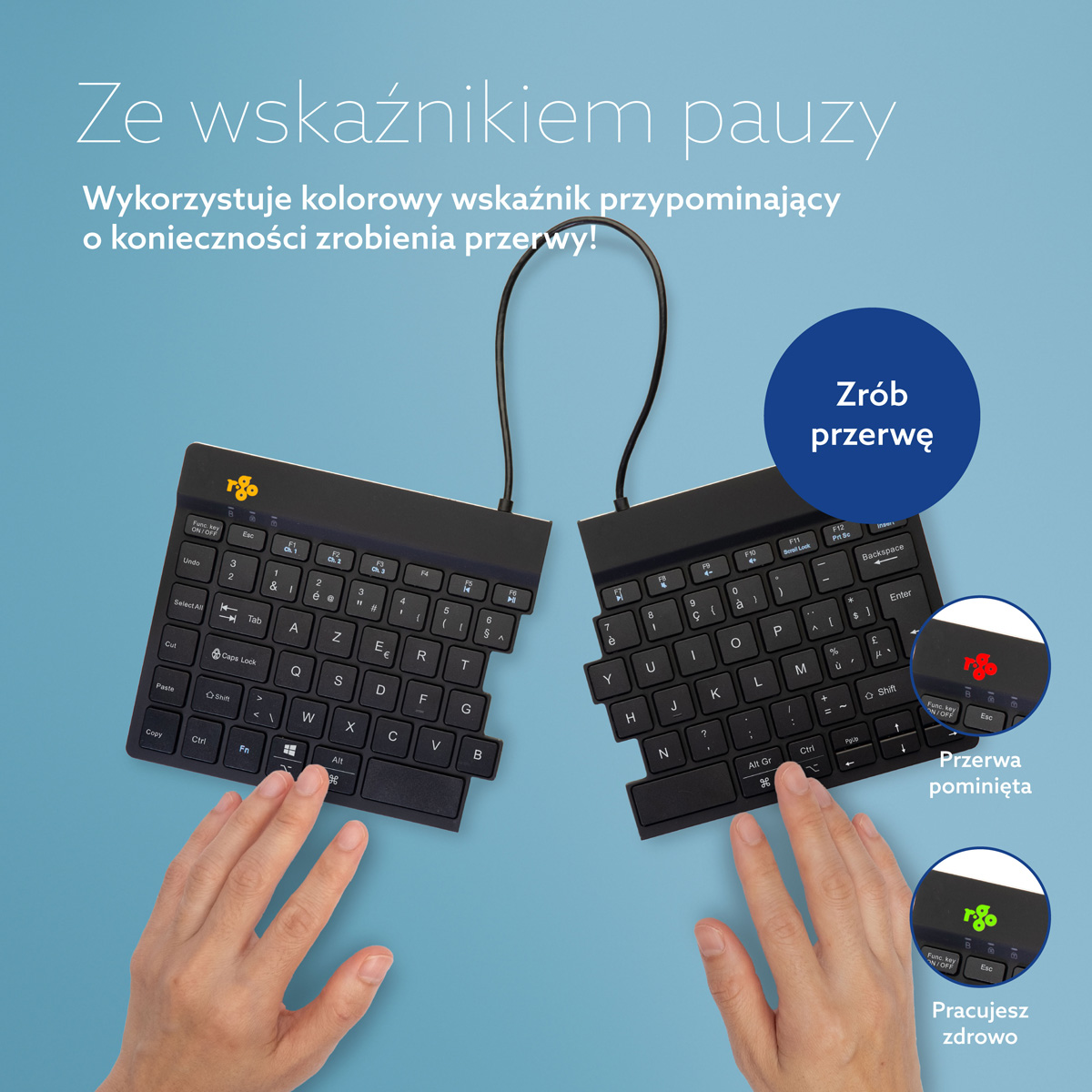 R-Go Split Break wersja 2 (czarna, bezprzewodowa, AZERTY -BE)