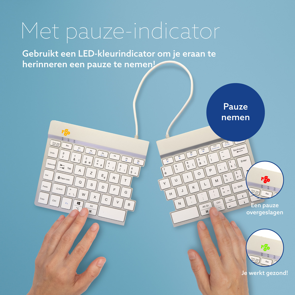 R-Go Split Break versie 2 (wit, draadloos, AZERTY – BE)