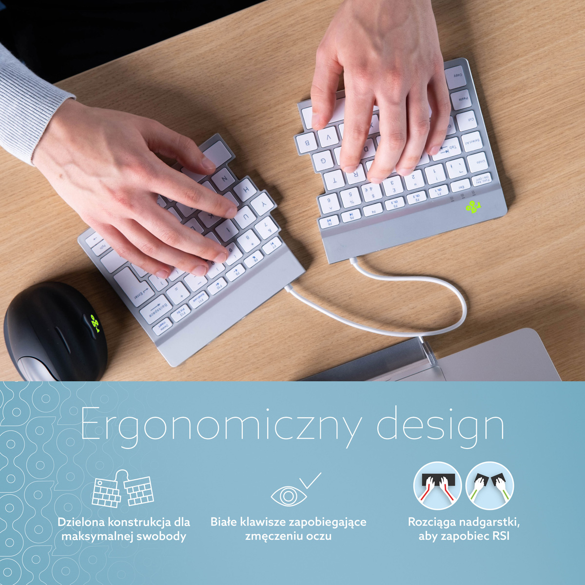 R-Go Split Break wersja 2 (biały, bezprzewodowy, AZERTY – BE)