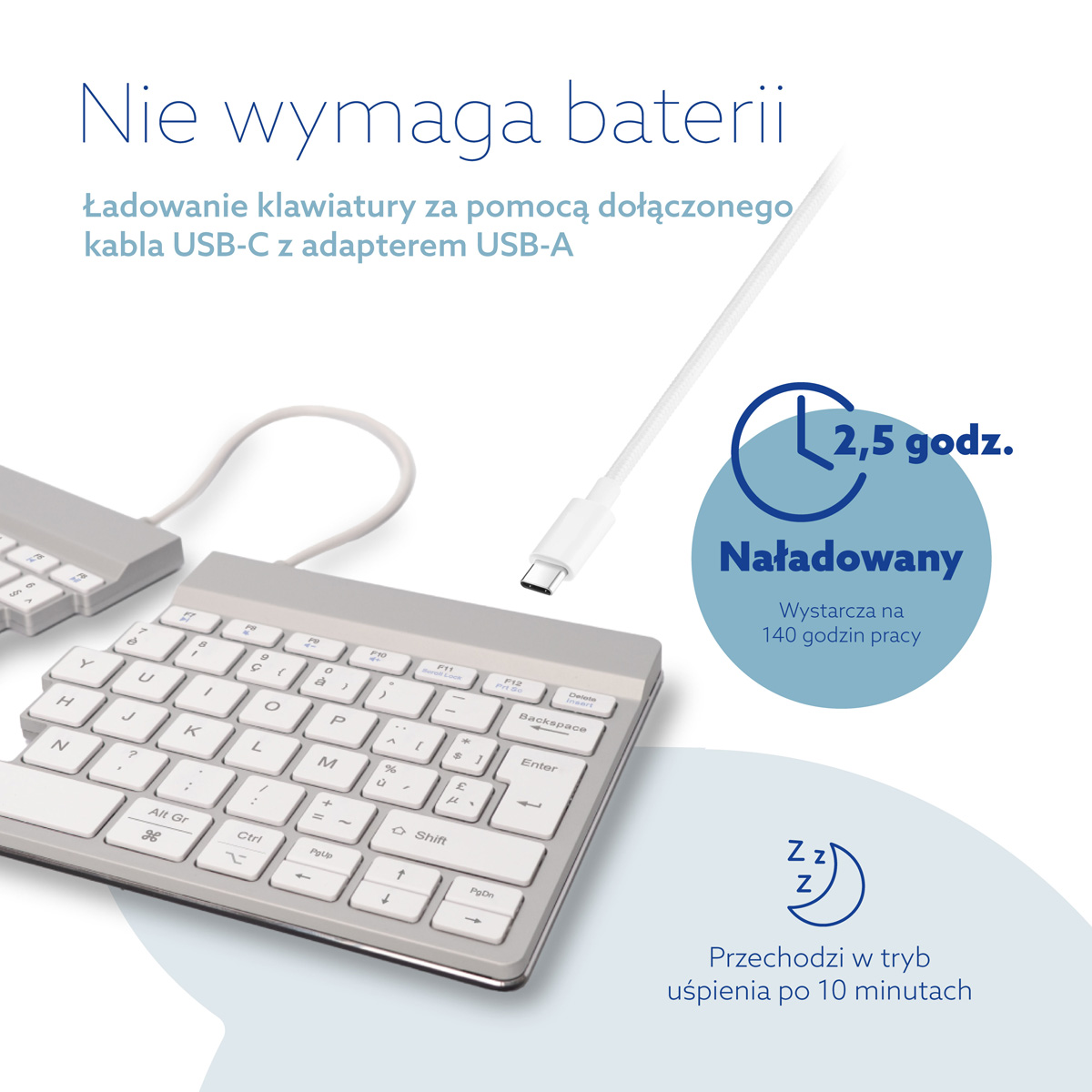 R-Go Split Break wersja 2 (biały, bezprzewodowy, AZERTY – BE)