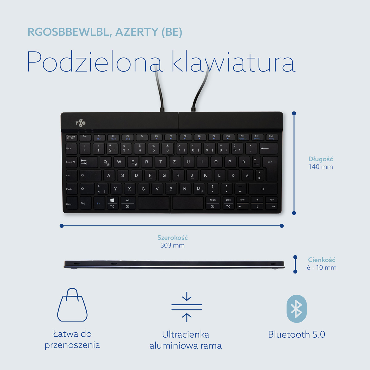R-Go Split Break wersja 2 (czarny, bezprzewodowy, QWERTZ – DE)