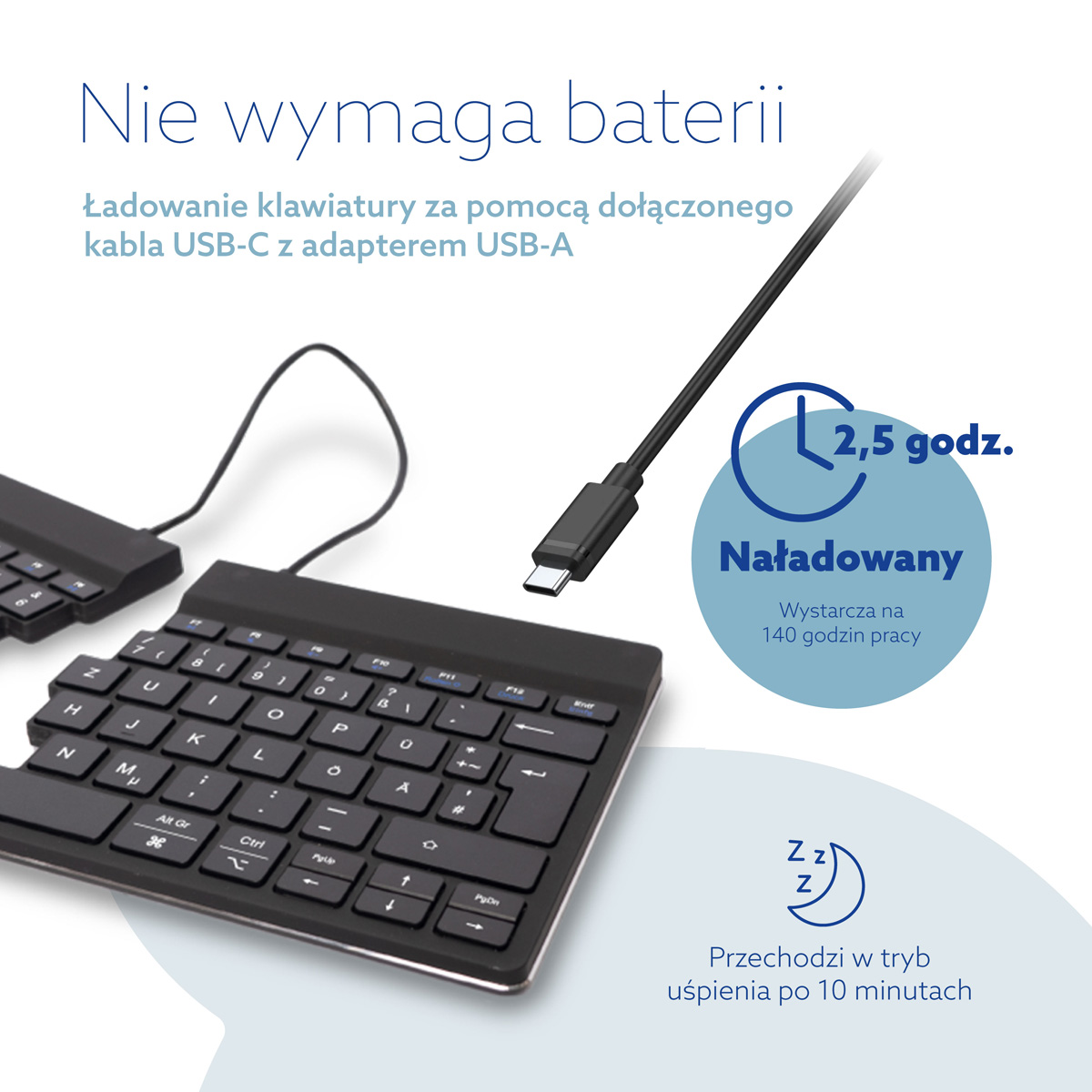 R-Go Split Break wersja 2 (czarny, bezprzewodowy, QWERTZ – DE)