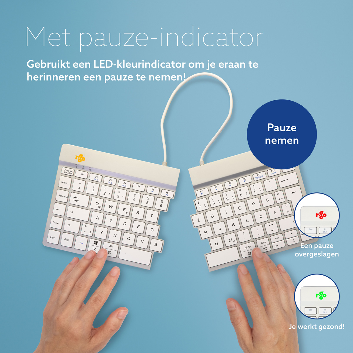 R-Go Split Break versie 2 (wit, draadloos, QWERTZ – DE)