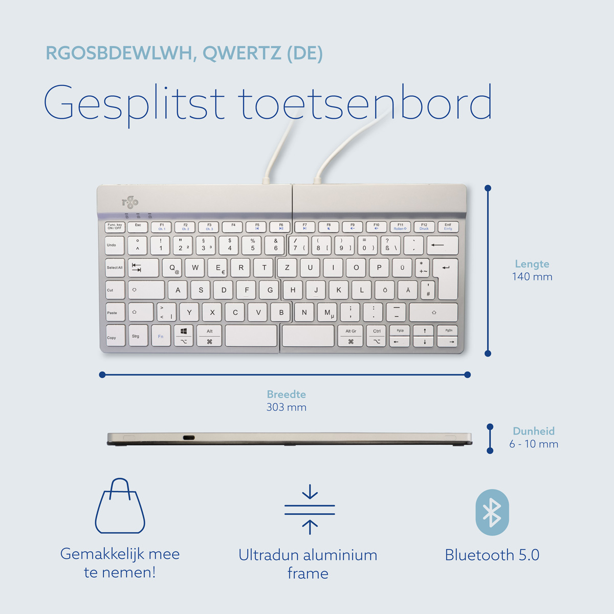 R-Go Split Break versie 2 (wit, draadloos, QWERTZ – DE)